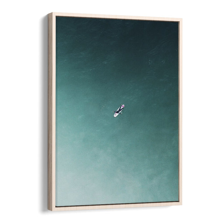 Tranquility Beach Prints Coastal Wall Art in Oak Wood Floater Frame