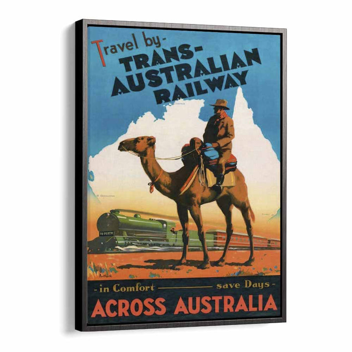 Trans Australian Railway  Retro Travel Posters in Black Floater Frame