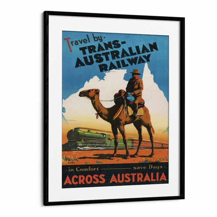 Trans Australian Railway  Retro Travel Posters in Black Frame With Mount