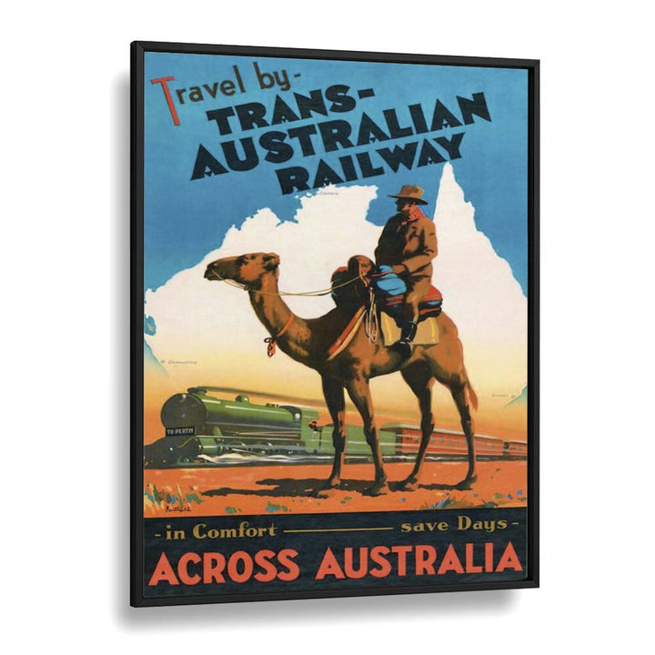 Trans Australian Railway  Retro Travel Posters in Black Plain Frame