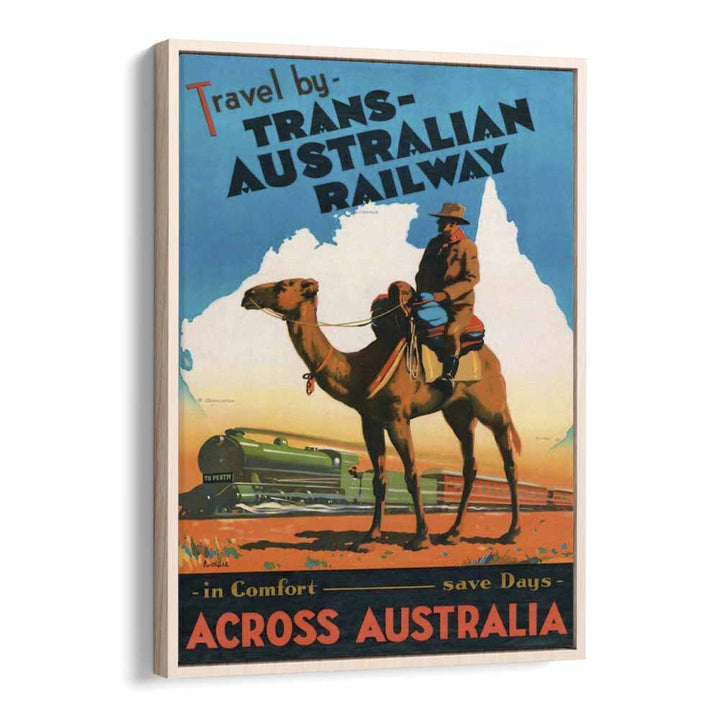 Trans Australian Railway  Retro Travel Posters in Oak Wood Floater Frame