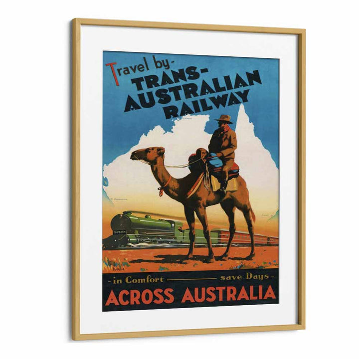 Trans Australian Railway  Retro Travel Posters in Oak Wood Frame With Mount