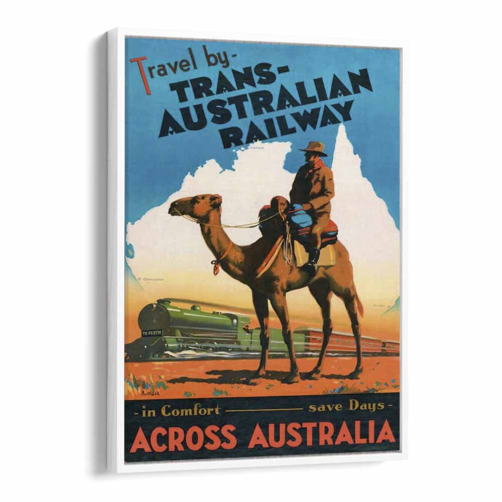 Trans Australian Railway  Retro Travel Posters in White Floater Frame