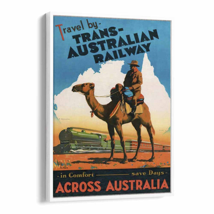 Trans Australian Railway  Retro Travel Posters in White Floater Frame