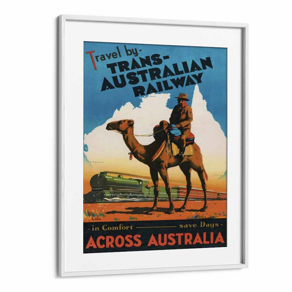 Trans Australian Railway  Retro Travel Posters in White Frame With Mount