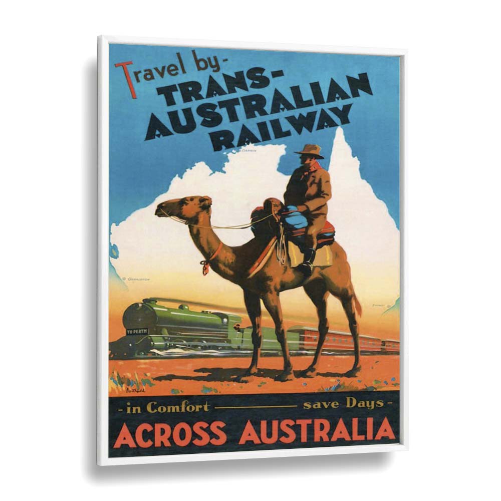 Trans Australian Railway  Retro Travel Posters in White Plain Frame