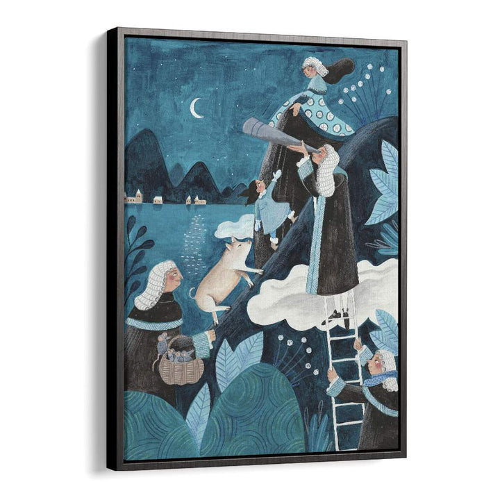 Travel Through The Night By Caroline Bonne Muller Kids Room Paintings in Black Floater Frame