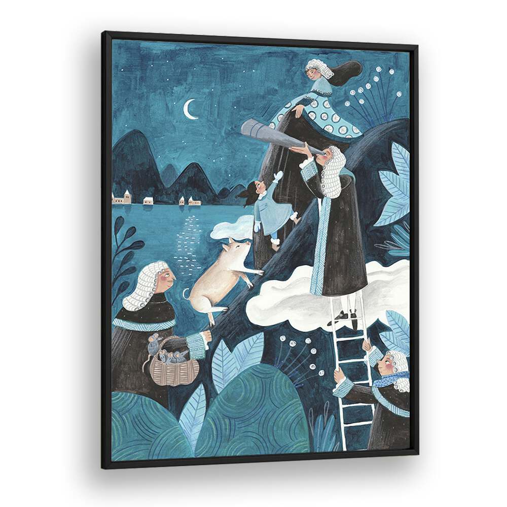 Travel Through The Night By Caroline Bonne Muller Kids Room Paintings in Black Plain Frame