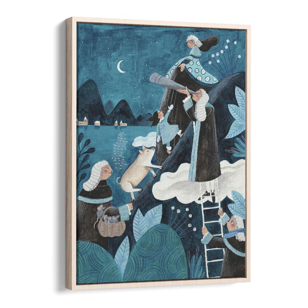 Travel Through The Night By Caroline Bonne Muller Kids Room Paintings in Oak Wood Floater Frame