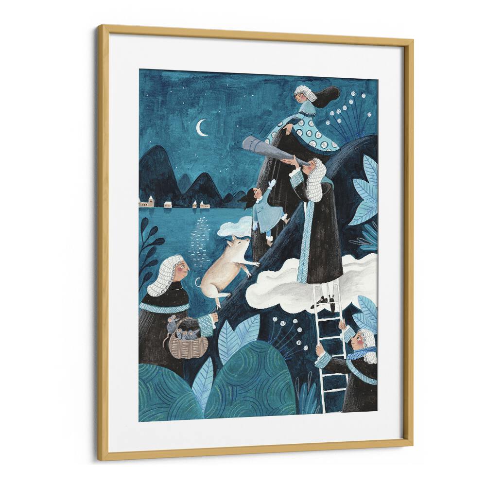 Travel Through The Night By Caroline Bonne Muller Kids Room Paintings in Oak Wood Frame With Mount