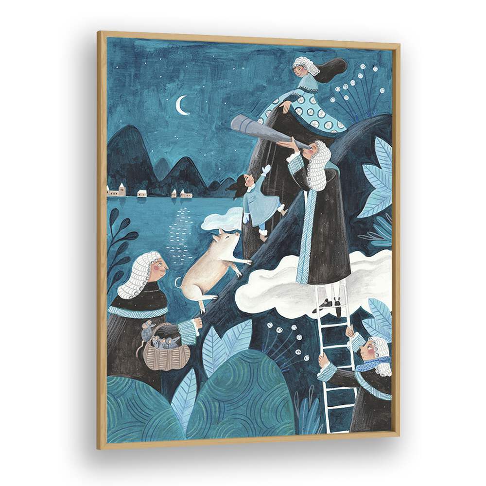 Travel Through The Night By Caroline Bonne Muller Kids Room Paintings in Oak Wood Plain Frame