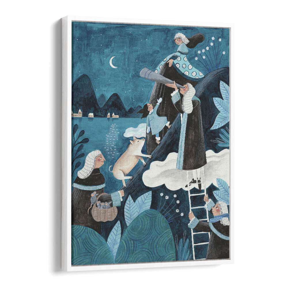 Travel Through The Night By Caroline Bonne Muller Kids Room Paintings in White Floater Frame