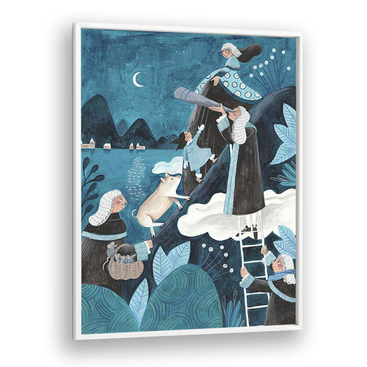 Travel Through The Night By Caroline Bonne Muller Kids Room Paintings in White Plain Frame