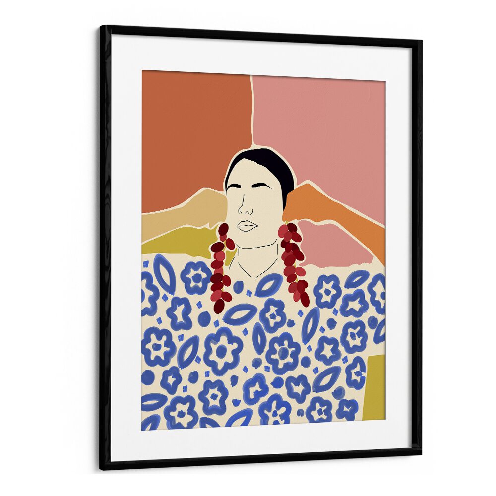 Trends By Uma Gokhale Woman Illustration Paintings in Black Frame With Mount