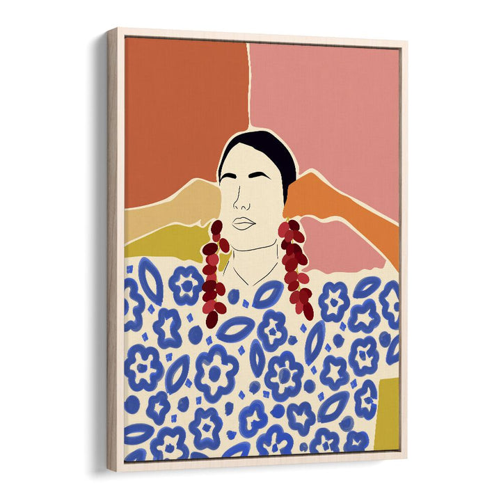 Trends By Uma Gokhale Woman Illustration Paintings in Oak Wood Floater Frame