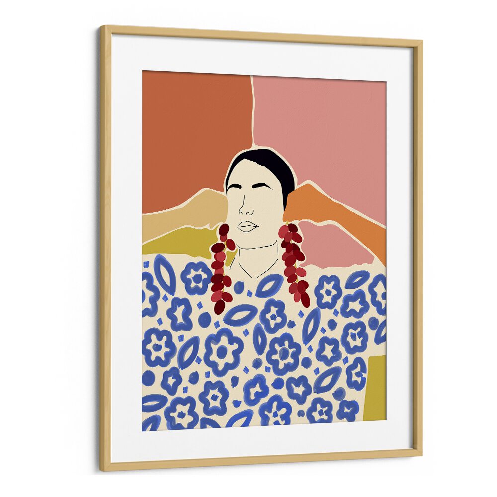 Trends By Uma Gokhale Woman Illustration Paintings in Oak Wood Frame With Mount