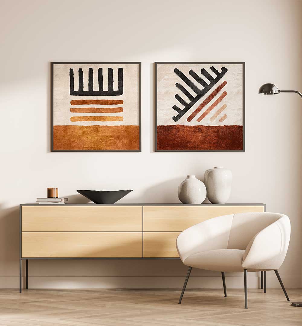 TRIBAL DUO SET , SET OF 2 PAINTINGS