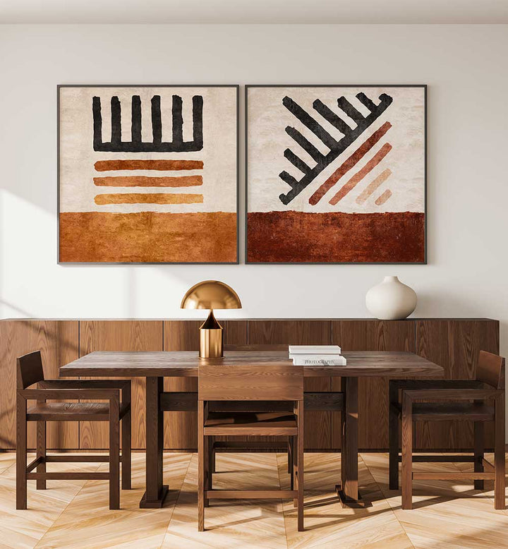 TRIBAL DUO SET , SET OF 2 PAINTINGS