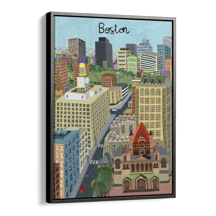 Trinity Church and Boston City Skyline by Carla Daly Travel Posters in Black Floater Frame