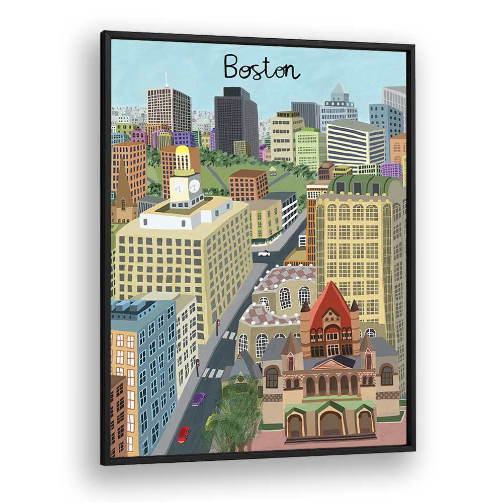 Trinity Church and Boston City Skyline by Carla Daly Travel Posters in Black Plain Frame