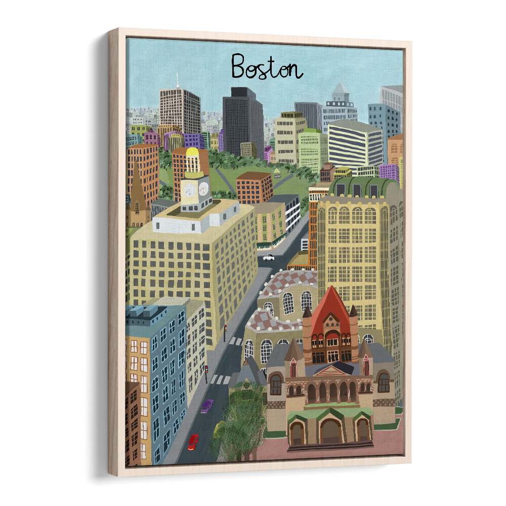 Trinity Church and Boston City Skyline by Carla Daly Travel Posters in Oak Wood Floater Frame