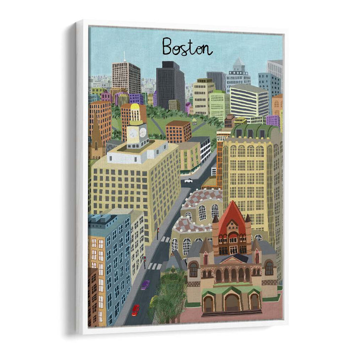 Trinity Church and Boston City Skyline by Carla Daly Travel Posters in White Floater Frame