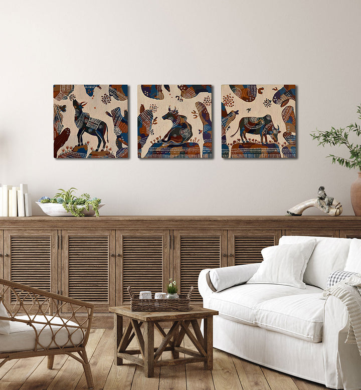 TRIPTYCH - BULLS , HANDMADE ARTWORKS