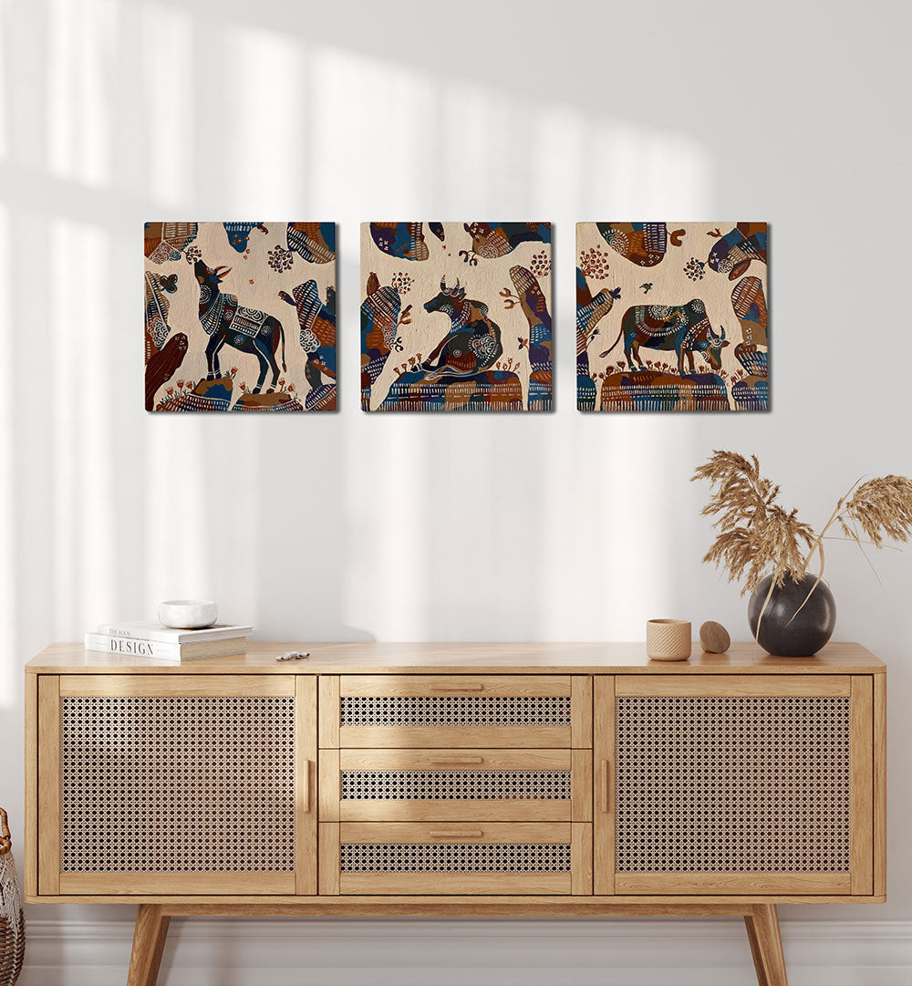 TRIPTYCH - BULLS , HANDMADE ARTWORKS