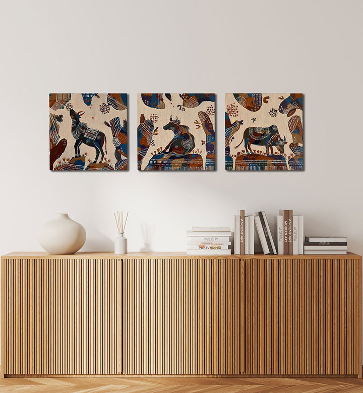 TRIPTYCH - BULLS , HANDMADE ARTWORKS