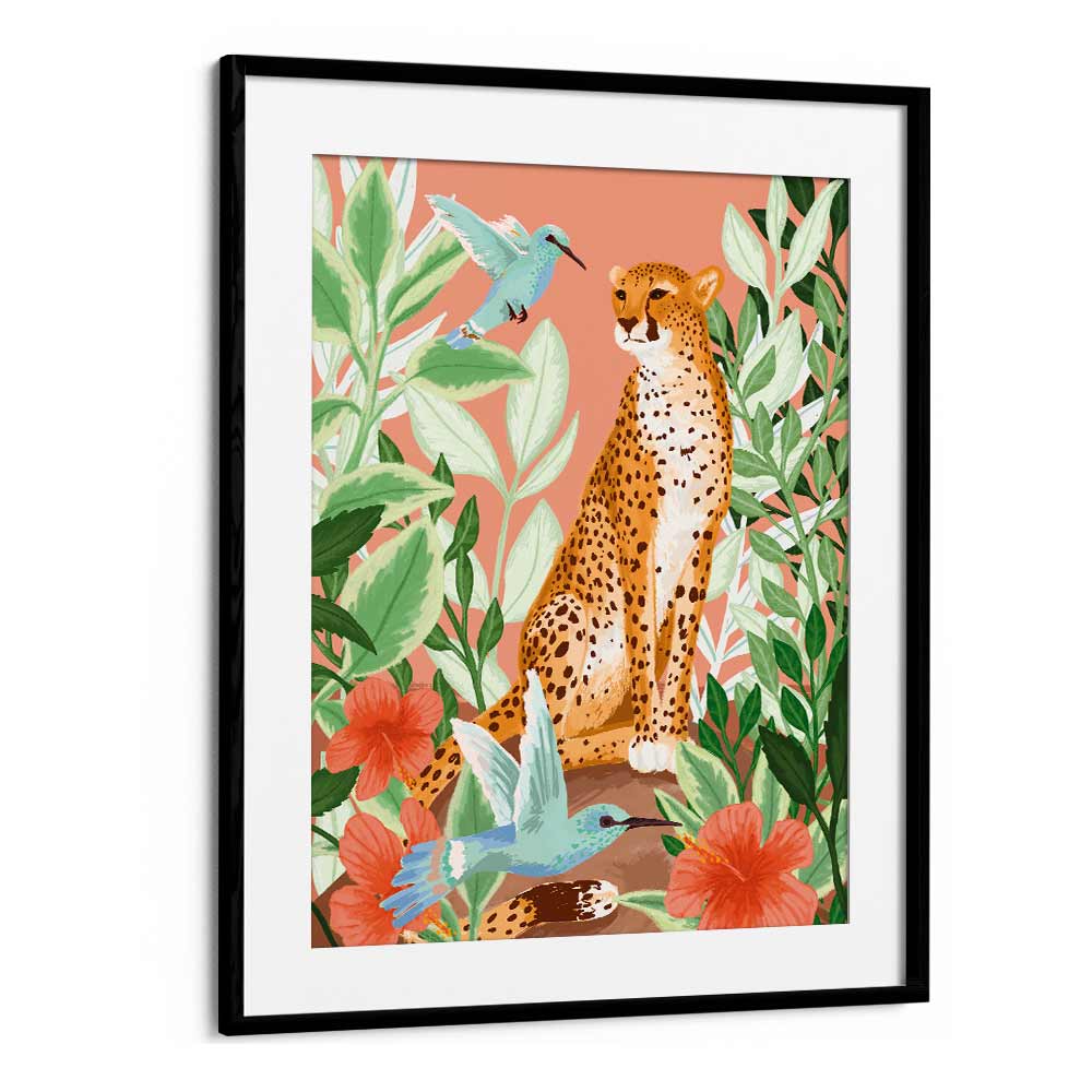 Tropic Cheetah By Goed Blauw Kids Room Art in Black Frame With Mount