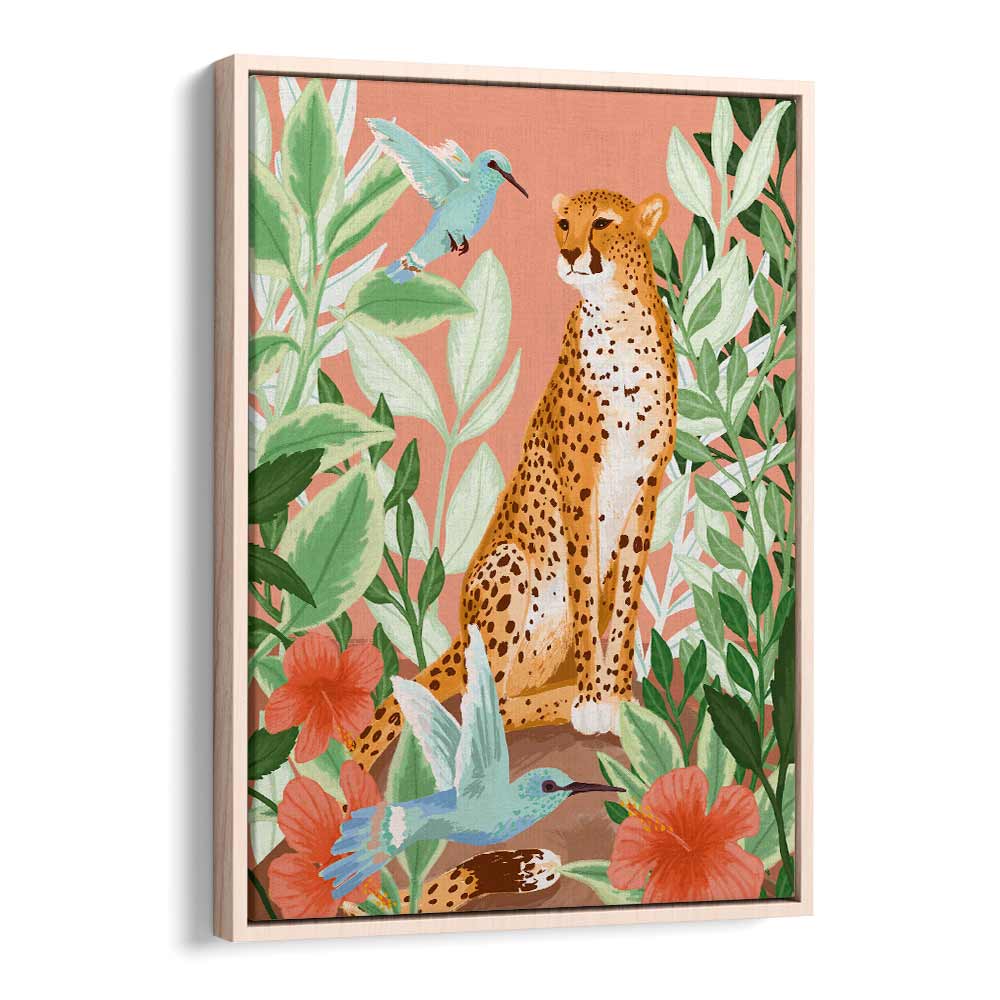 Tropic Cheetah By Goed Blauw Kids Room Art in Oak Wood Floater Frame