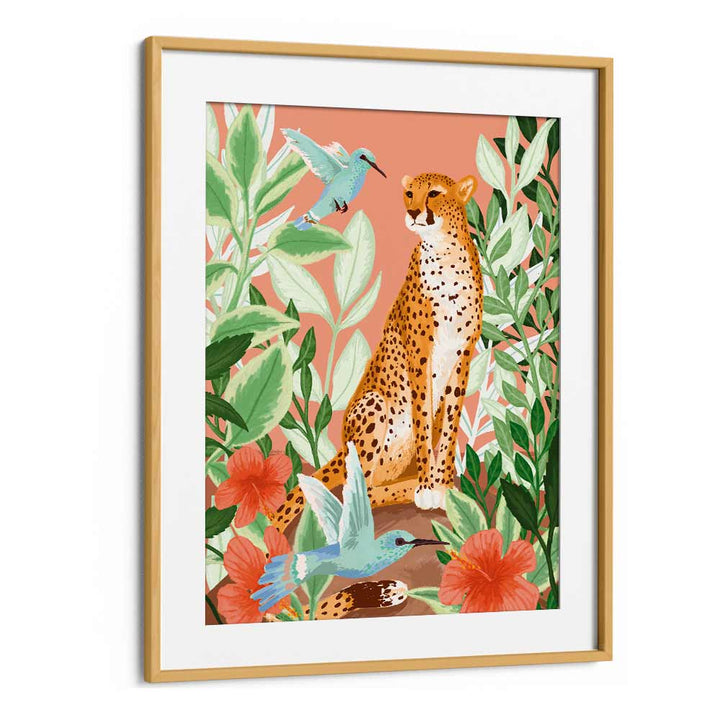 Tropic Cheetah By Goed Blauw Kids Room Art in Oak Wood Frame With Mount