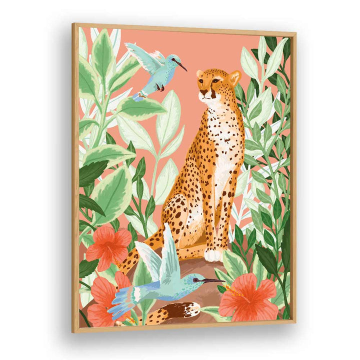 Tropic Cheetah By Goed Blauw Kids Room Art in Oak Wood Plain Frame