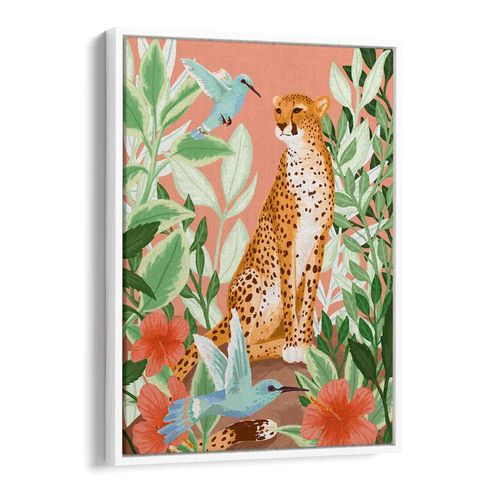 Tropic Cheetah By Goed Blauw Kids Room Art in White Floater Frame