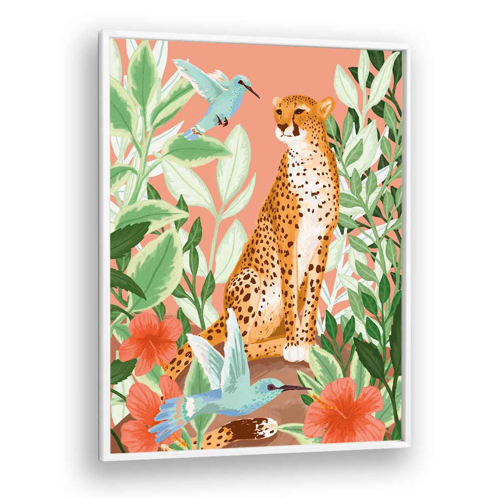 Tropic Cheetah By Goed Blauw Kids Room Art in White Plain Frame