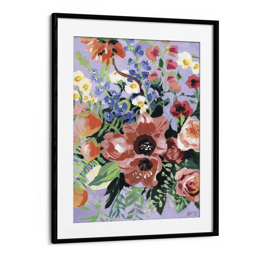 Tropical Bouqet By Ania Zwara Botanical Art Prints Floral Paintings in Black Frame With Mount