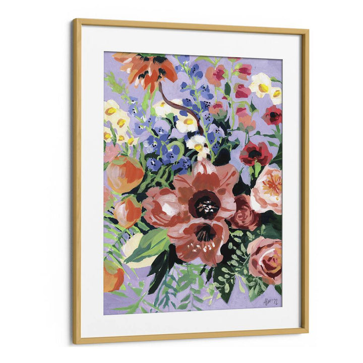 Tropical Bouqet By Ania Zwara Botanical Art Prints Floral Paintings in Oak Wood Frame With Mount