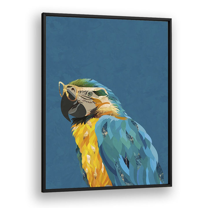 Tropical Parrot With Glasses By Sarah Manovski Wildlife Art Print in Black Plain Frame