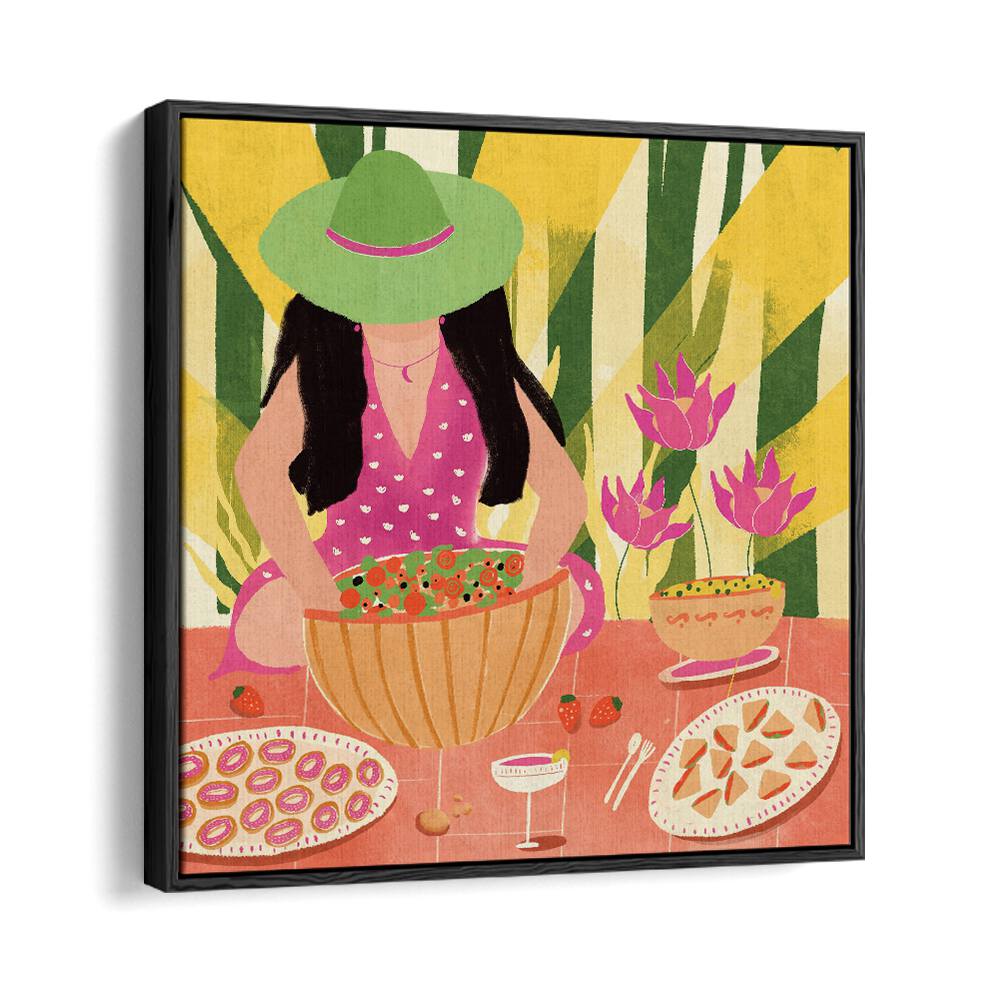 Tropical Picnic by Shriya Bhattacharya Women Illustration in Black Floater Frame