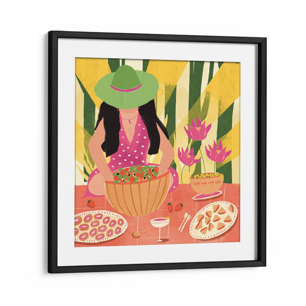 Tropical Picnic by Shriya Bhattacharya Women Illustration in Black Frame With Mount