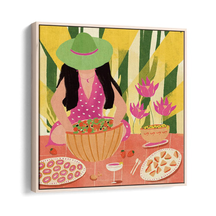 Tropical Picnic by Shriya Bhattacharya Women Illustration in Oak Wood Floater Frame