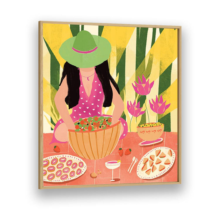 Tropical Picnic by Shriya Bhattacharya Women Illustration in Oak Wood Plain Frame