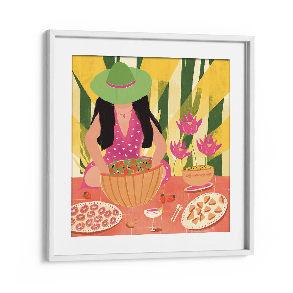 Tropical Picnic by Shriya Bhattacharya Women Illustration in White Frame With Mount