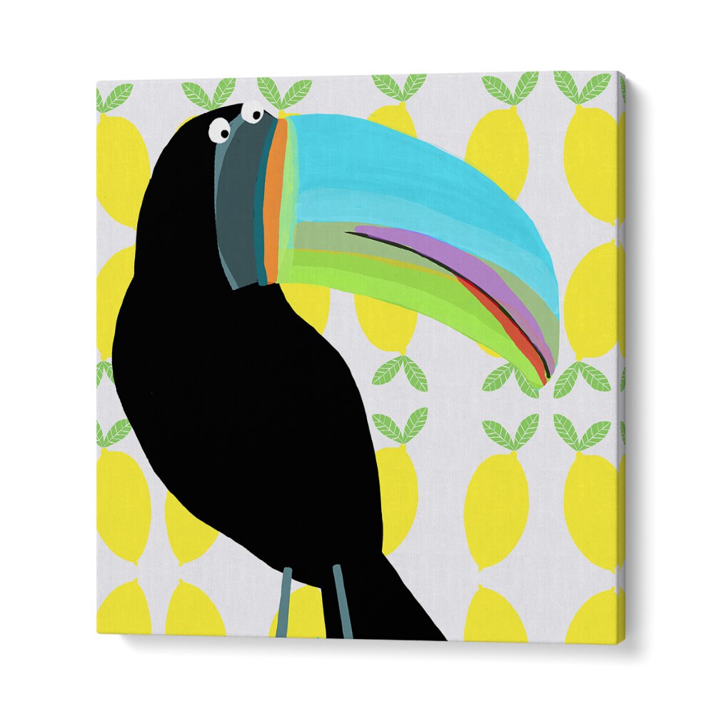 Tropical Toucan Bird With Lemon Pattern Background By Carla Daly Kids Room Art in Gallery Wrap