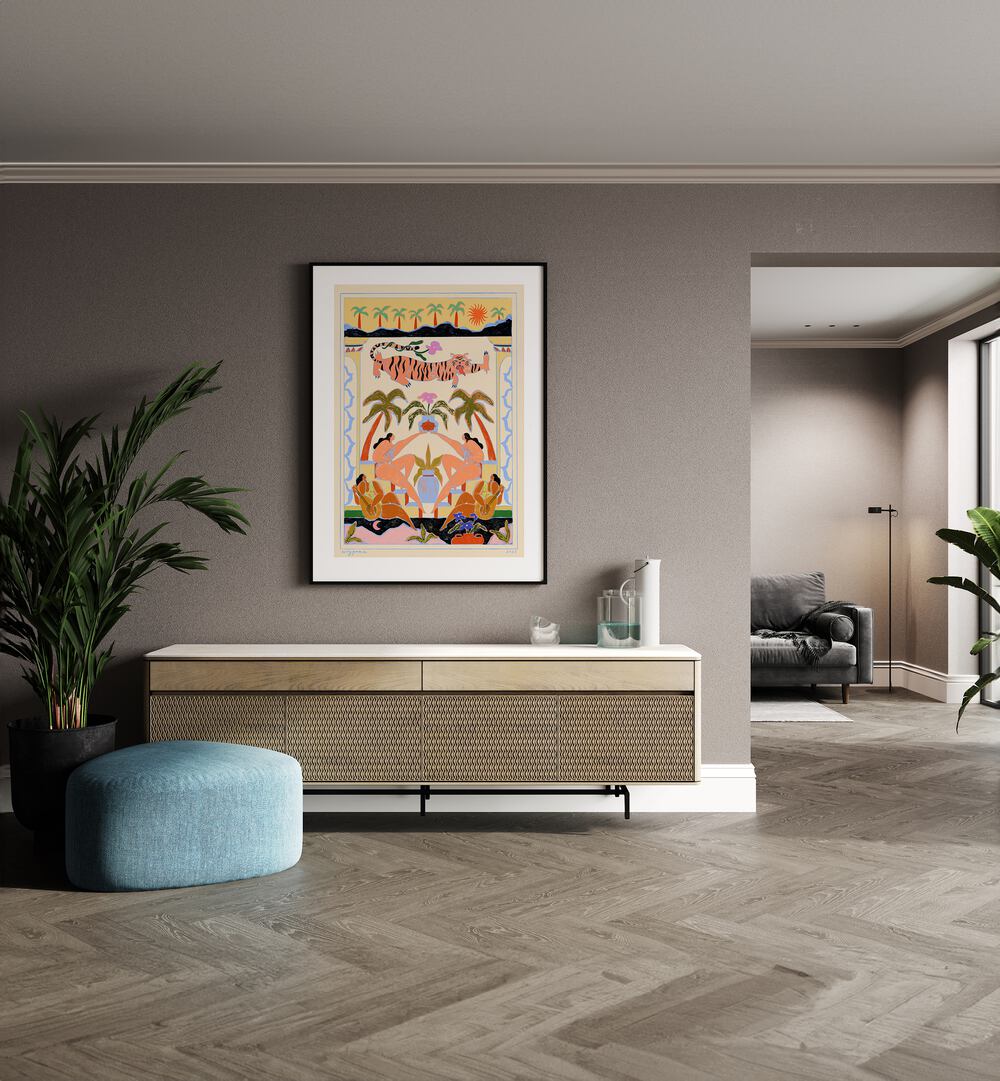 Vibrant TROPICANA, PORTRAITS artwork by Arty Guava enhances modern interiors with lively colors and themes.