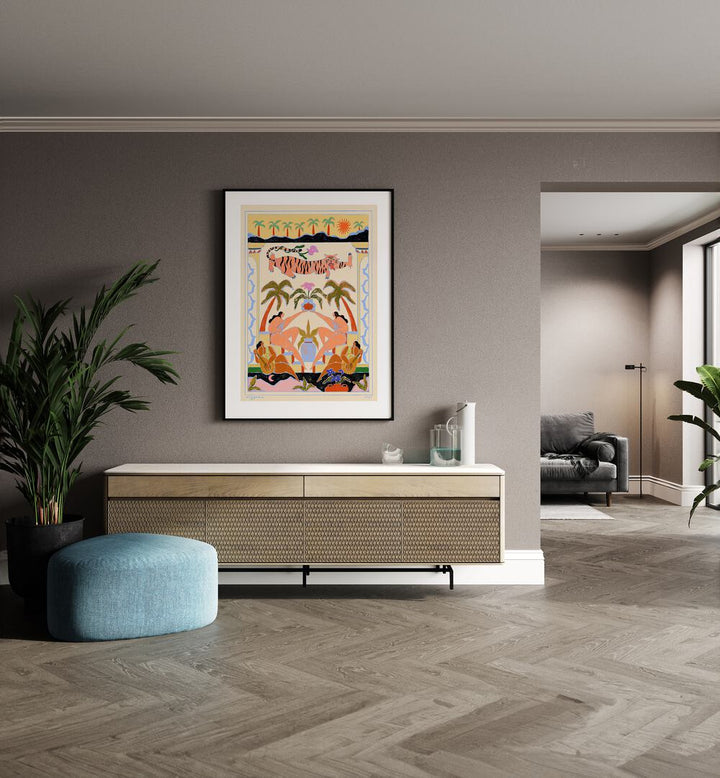 Vibrant TROPICANA, PORTRAITS artwork by Arty Guava enhances modern interiors with lively colors and themes.