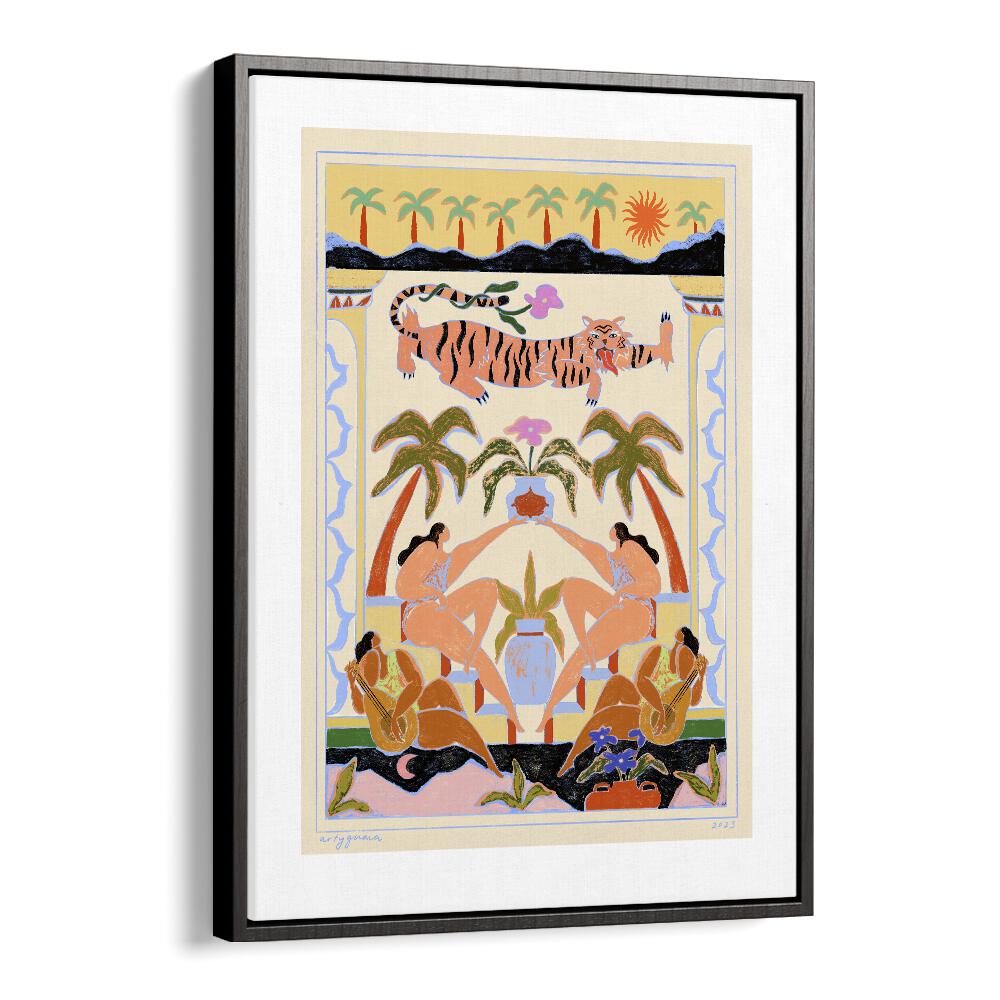Vibrant TROPICANA, PORTRAITS wall art by Arty Guava, featuring tropical scenes with rich colors and lively figures.