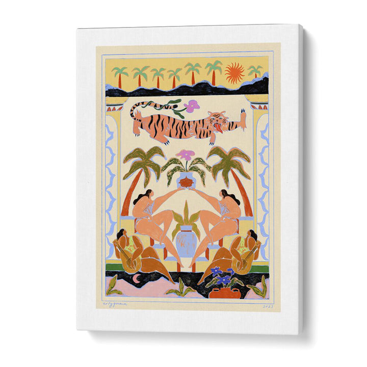 Vibrant TROPICANA, PORTRAITS wall art by Arty Guava, showcasing tropical themes and lively figures on canvas.