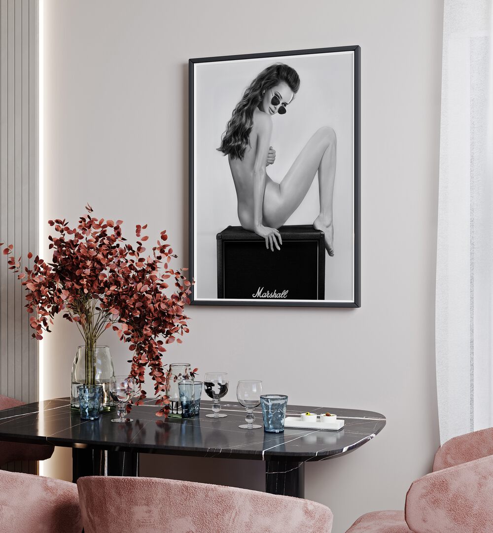 Turn Me on the Road by David Drake Fine Art Photography Fashion Photography in Black Plain Frame placed on a wall behind a dining table for dining area