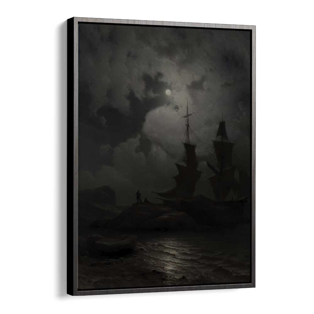 Twilight Voyages Ships Sailing Into The Unknown Gothic Art Prints in Black Floater Frame